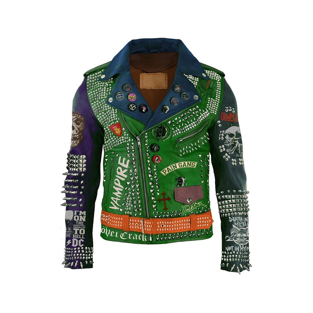 Collar Leather Jacket | Studded Leather Jacket | Essential Wear