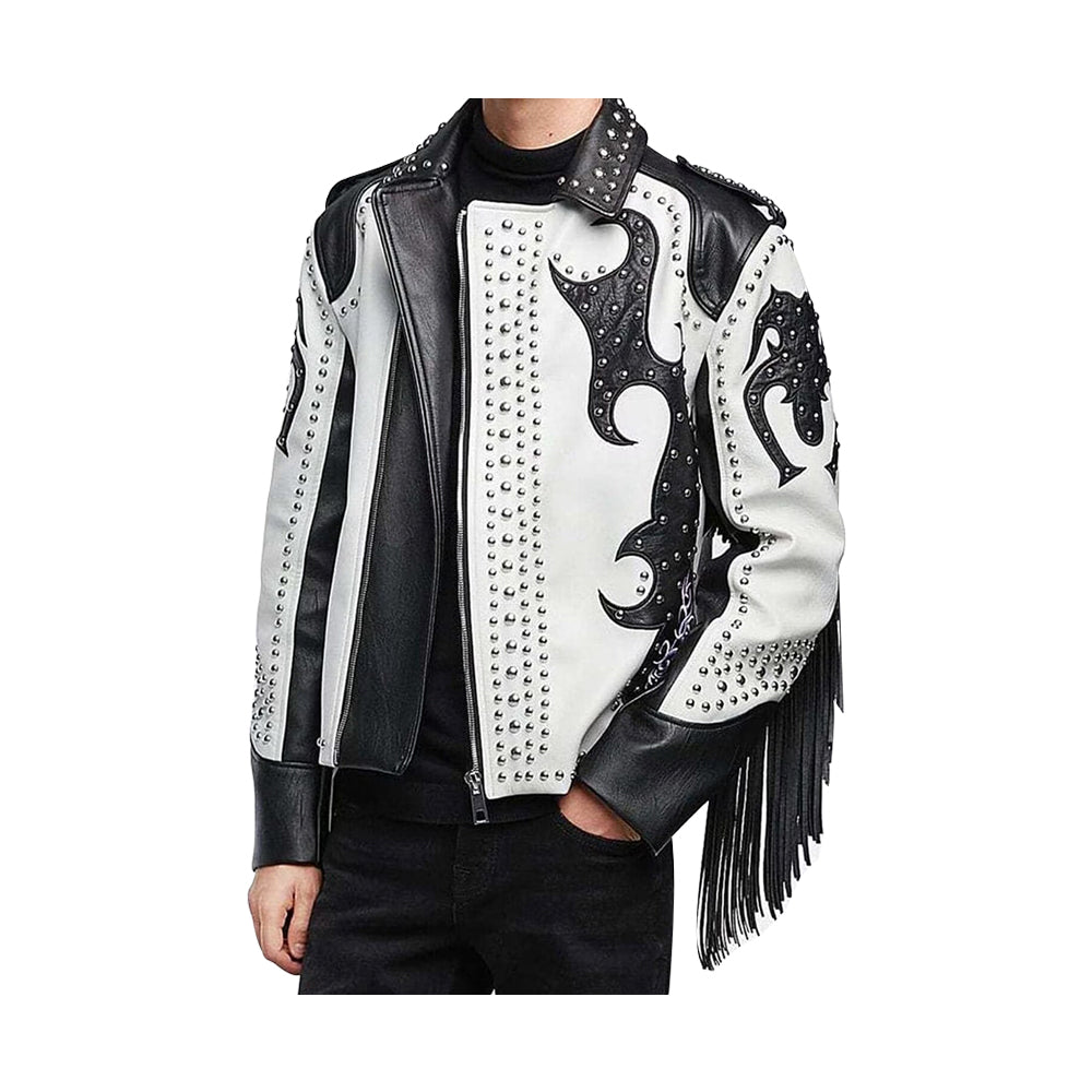 Two Tone Fringes Punk Fashion, Women's Handmade Studwork, Biker's Jacket, Wrestler Style, WWE Biker's Clothing, Studded Jacket For Ladies