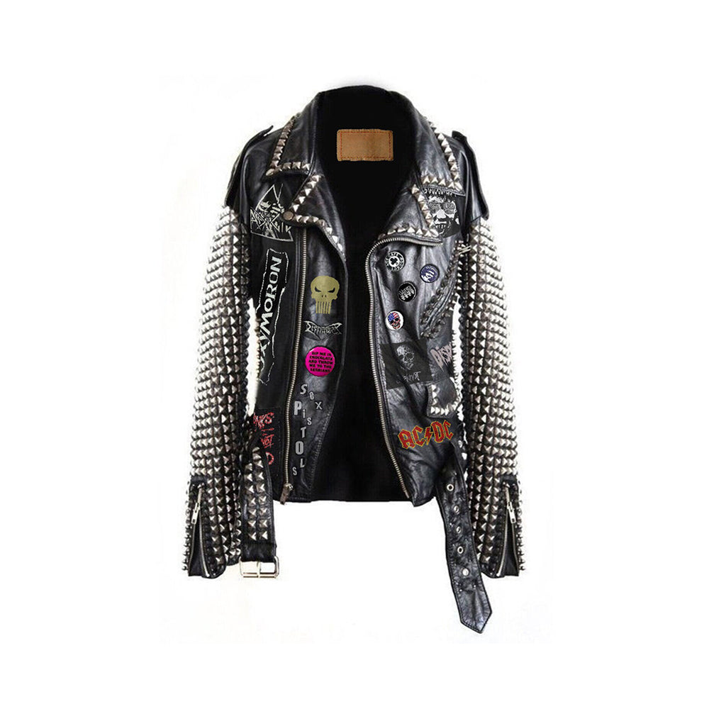 Patchwork Rivets Studs Clothing Men, Heavy Metal Pyramid Studded, Adicts Rock Fashion Jacket, Badges Pin and Studs, Leather Outer Wear